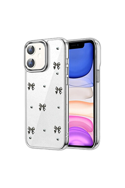 UnDePlus غطاء شفاف لهاتف آيفون 11 من آبل مع نقش بارز ونمط لامع على شكل فيونكة