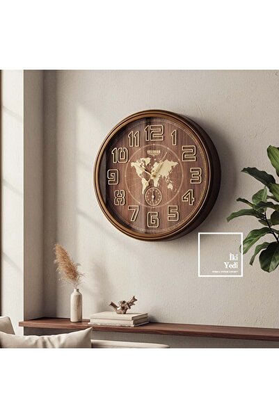 İki Yedi Konsept Valerian 772 Harita Desenli Duvar Saati 67 cm | Ahşap Tonlu ...