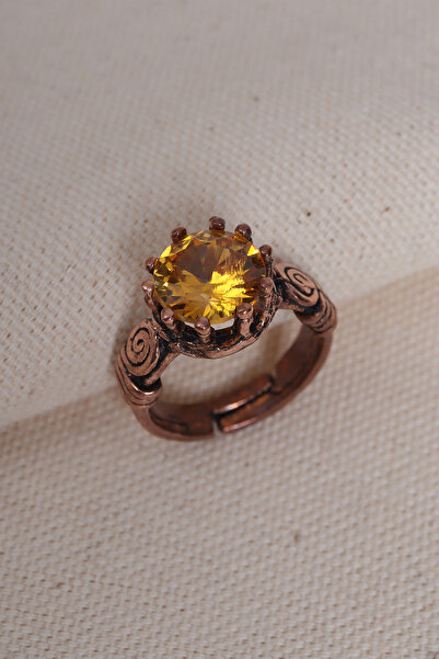 Süspüs Accessories خاتم نحاسي نقي أصلي مع حجر أصفر