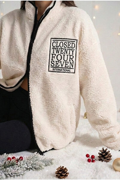 gajin Embroidered Detailed Zippered Plush Jacket