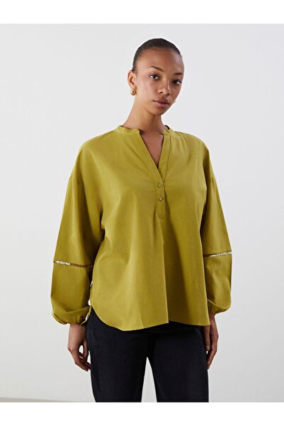 LC Waikiki Lcwaikiki Classic Green Loose Collar Oversize Women's Blouse