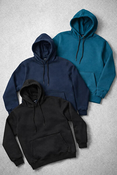 DAMGA JEANS Ανδρικό φούτερ με κουκούλα και τσέπη καγκουρό 3 τεμαχίων