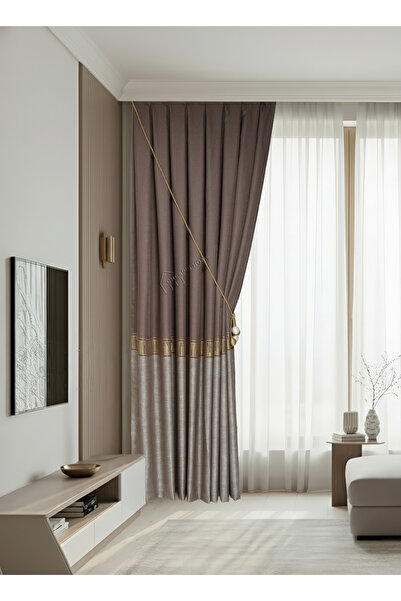 cheap's home Bordürlü Piyano Desen Sık Pileli Modern Pano Fon Perde