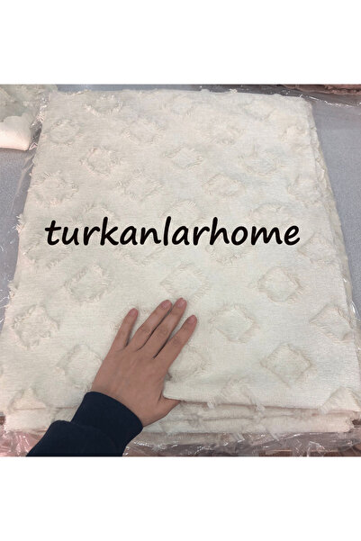 turkanlarhome 200 x 170 cm Husă de scaun jacquard cu textura chenille model pătrat boem ecru anti-alunecare