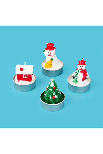 Tohana 4'lü Snowman Tealight Mum - Renkli - 10 cm
