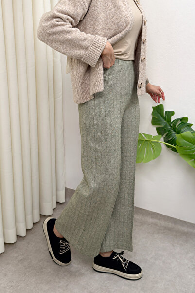 Salih Çelebi Kaşe Herringbone Patterned Trousers 0055 - Light Khaki