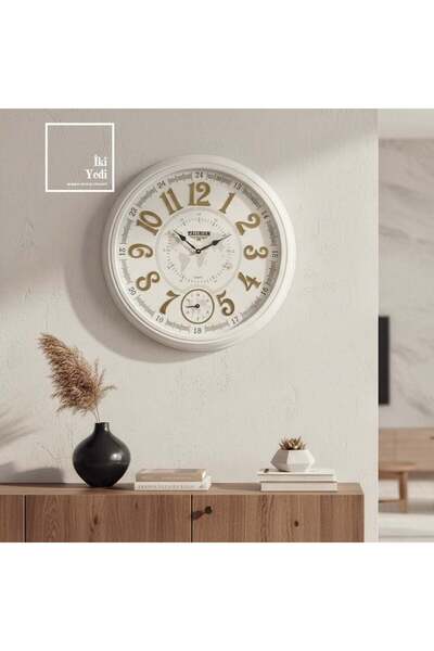 İki Yedi Konsept Valerian 773 Beyaz Gold Harita Desenli Duvar Saati 67 cm Şık...