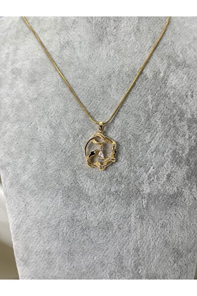 divakse Steel Necklace Creeper Snake Zircon Stone Gold