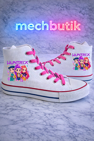 MECH BUTİK Pantofi sport pentru fete Huntrix cu imprimeu alb cu șireturi