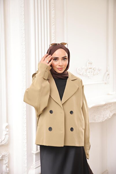 Bwest Double-Breasted Jacket Collar Pocketed Short Trench Coat - (38-44) - 71...