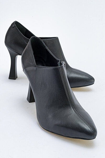 GNS Shoes Lando Genuine Leather Black Skin Thin Heeled Bootie