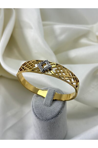 divakse Steel Bracelet with Straw-Colored Zircon Stones in Gold