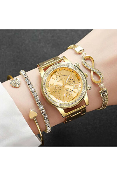Choice B Gold Without Box 4PCS/Set Fashion Rhinestone Women Watches Luxury St...