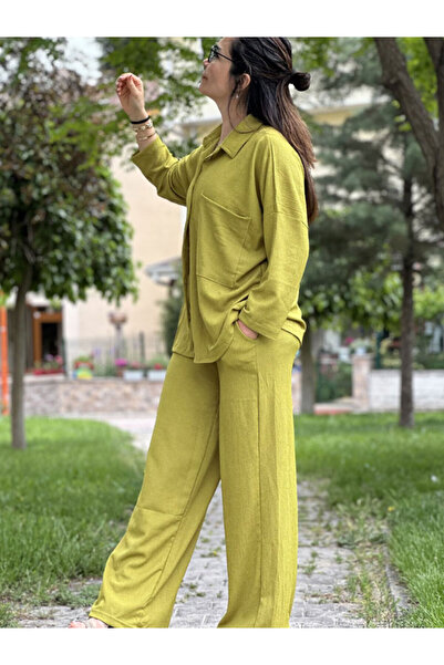 Burcu Özpıranga Amy Fıstık Yeşili Dokulu Takım