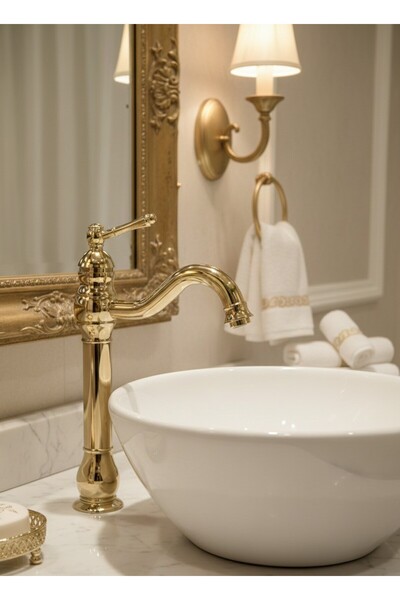 EMFA AKSESUAR Gold Çanak Lavabo Bataryası Vintage Lavabo Musluğu Vintage Çana...