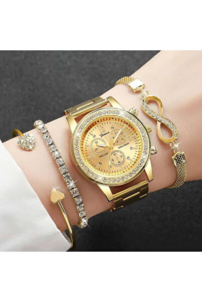 Choice A Gold Without Box 4PCS/Set Fashion Rhinestone Women Watches Luxury St...
