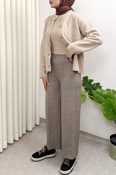 Salih Çelebi Kaşe Herringbone Patterned Trousers 0055 - Brown