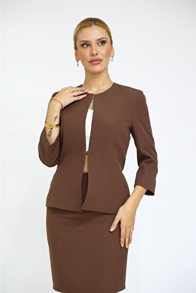 ÖNDER ÖZSOY Zero Collar Short Classic Women's Jacket-Chestnut
