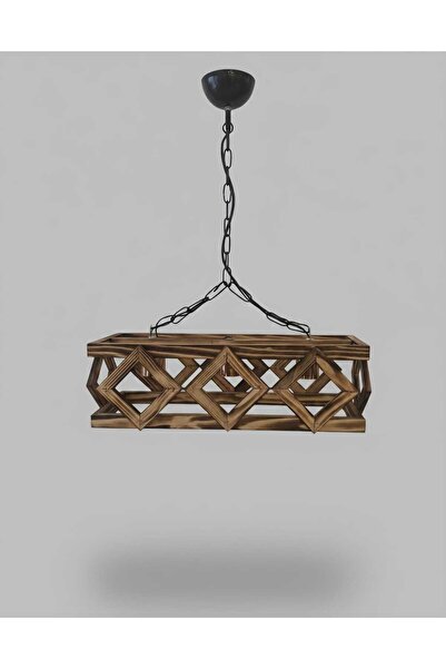 PERİ RUSTİK AHŞAP KAFES ZİNCİRLİ SARKIT AVİZE - ENDÜSTRİYEL TASARIM