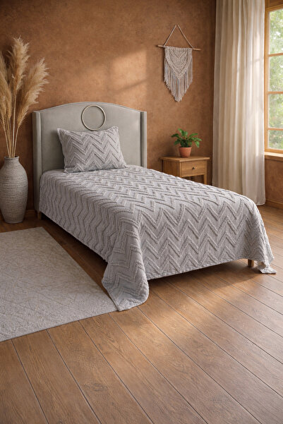 best house decor Single Grey Bedspread with Full Tassels