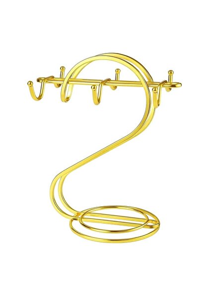 PUFO Elegant golden metal holder for mugs, cups and plates- holder with 6 hoo...