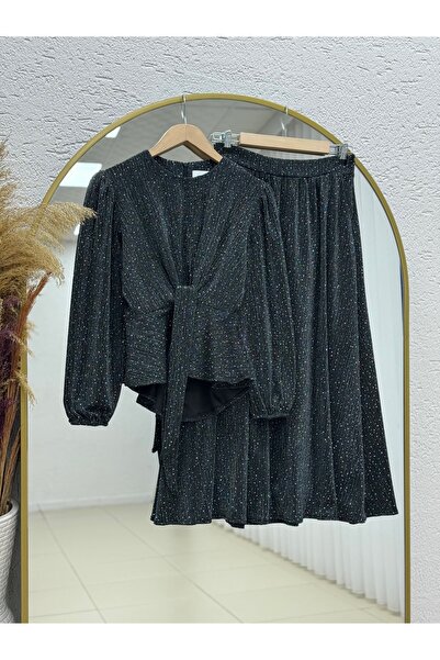 MİHRA STORE Eslem Tie-Up Stone Skirt Suit-Ek743 Anthracite