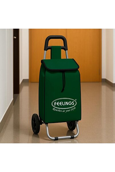 Feelings Shopping Trolley | Foldable & Portable Fabric Luggage Bag with Wheels – Green