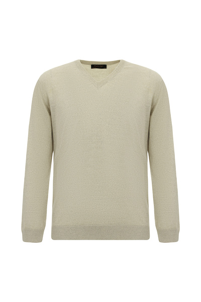 Abdullah Kiğılı V-Neck Regular Fit Embroidered Wool Knitwear Sweater