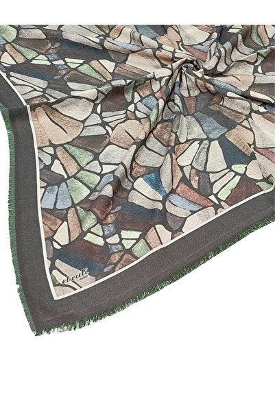 mim eşarp Ebruli Winter Patterned Scarf 95X95 cm