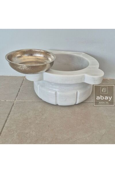 Abay Doğal Taş Afyon Beyaz Mermer Kavun Dilimli Mini Kurna