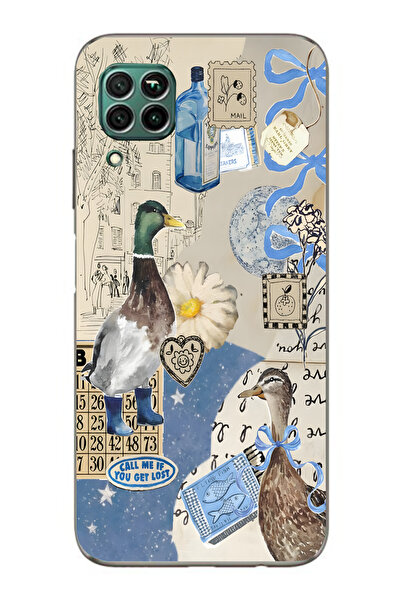 Manitoba Huawei P40 Lite Uyumlu Baskılı Yumuşak Silikon Şeffaf Telefon Kılıfı