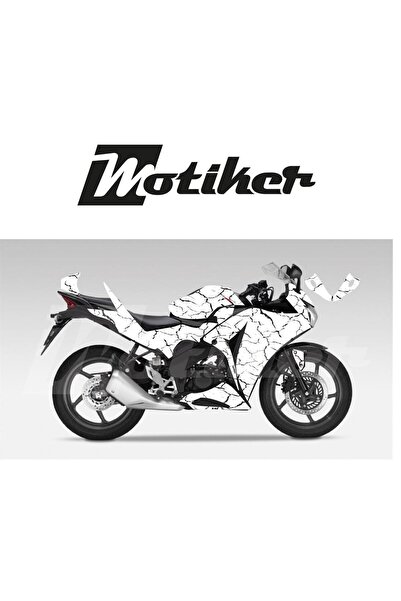 Motiker Honda CBR 125R Beyaz Zemin Üstüne Siyah Şimşek Desen Tasarım Sticker ...