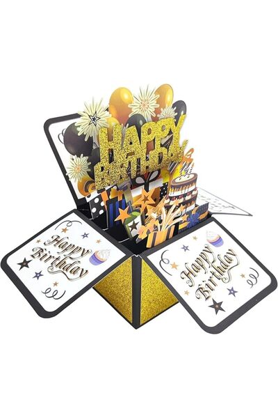 Arabest بطاقة هدايا عيد ميلاد منبثقة، بطاقة ثلاثية الأبعاد سوداء وذهبية اللون...