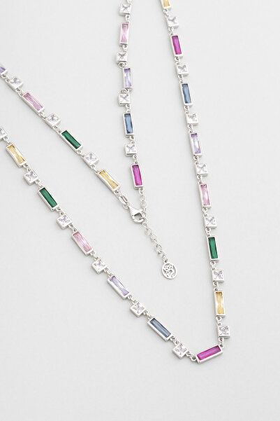 So CHIC... Renkli Yolculuk 18 Ayar Beyaz Altın Kaplama 63 Cm Gümüş Uzun Kolye