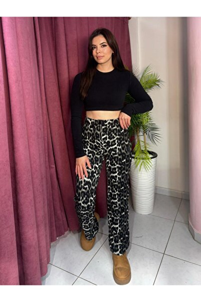 inci bayan giyim Women's High Waist Leopard Print Palazzo Pants