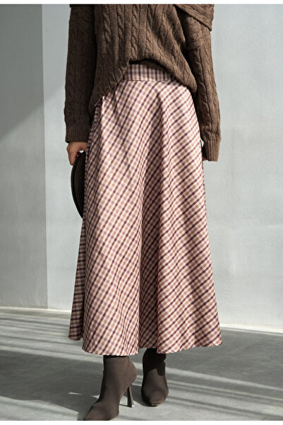 QUSTYLE Fusta lungă cu model în carouri pentru femei DE251112