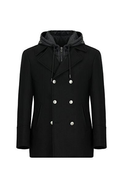 Abdullah Kiğılı Hooded Wool Double-Breasted Coat