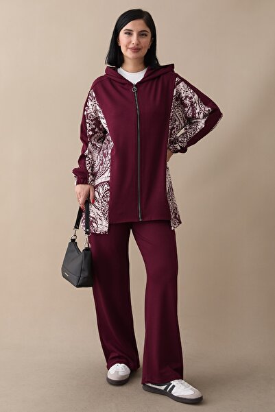 InStyle Paneled Shawl Pattern Burgundy Double Modal Set