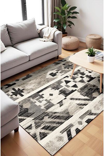 CANİLA Fas Kilim Motif Etnik Desenli Dijital Baskılı Dokuma Tabanlı Şönil Halı