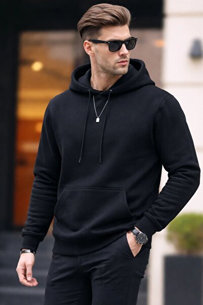 DAMGA JEANS Ανδρικό φαρδύ μαύρο φούτερ με τσέπες καγκουρό