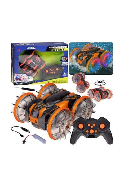Jokomisiada Masinuta amfibie cu roti iluminate, Stunt car, Acrobatica, Orange