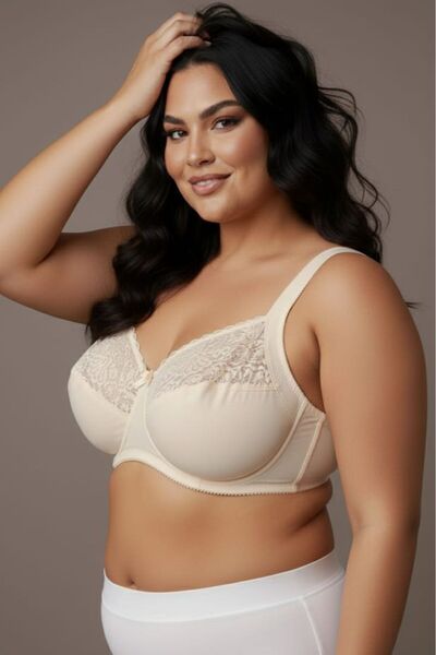 enmodaiçgiyim Ecru Women's Plus Size Shaping / Sculpting Bra - Wire Free Spongeless Lace Minimizer C Cup Breast Reducer