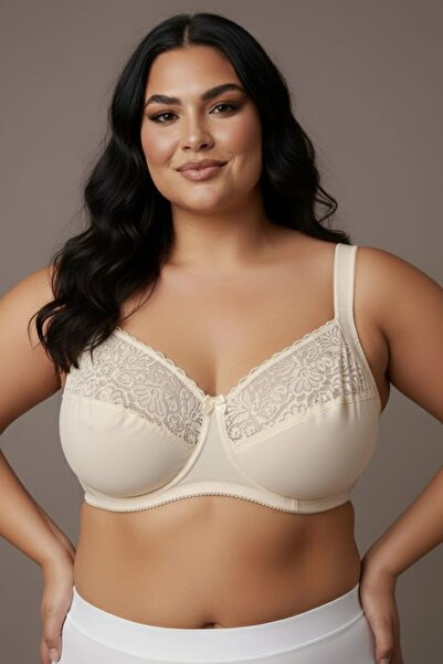 enmodaiçgiyim Ecru Women's Plus Size Shaping / Sculpting Bra - Wire Free Spon...