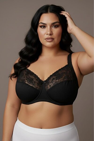 enmodaiçgiyim Sutien negru pentru femei, mărime mare efect modelator - fără sârmă, fără burete, cu dantelă, pentru reducerea sânilor, cupa C