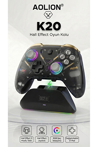 aolion K20 Hall Effect 3 Modlu Oyun Kolu- Switch/PC/IOS/ANDROID Uyumlu Şarj S...