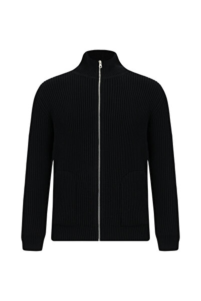 Abdullah Kiğılı Regular Fit Mock Neck Wool Zippered Knitwear Cardigan