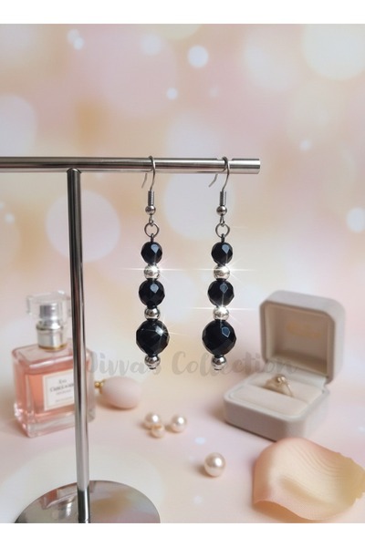 Jivva's Collection تصميم مخصص. أقراط متدلية من الكريستال الأسود من بيجوتيري