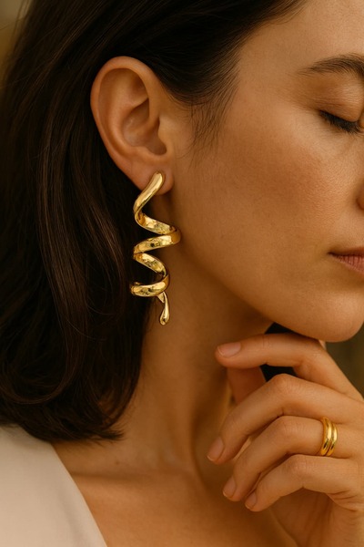 Ayno Gold Spiral Form Kadın Çelik Küpe