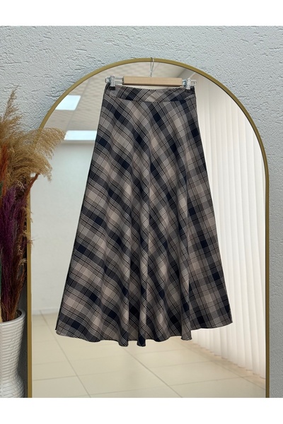 MİHRA STORE Eyşan Ekose Yün Etek-SA4150 Lacivert