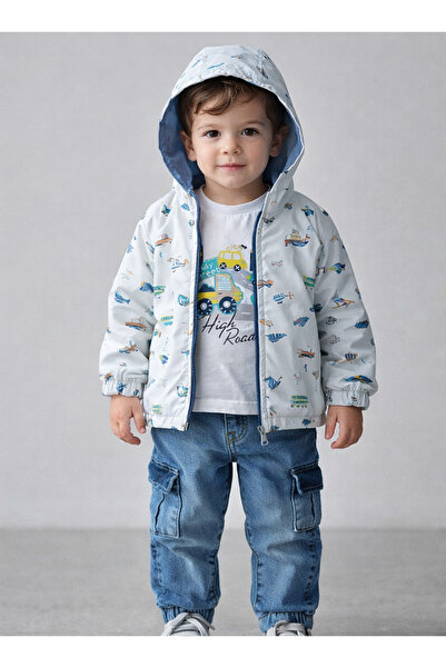 Chicsy Baby Erkek Bebek Çift Taraflı Kapüşonlu Yağmurluklu Tişörtlü Denim Pan...